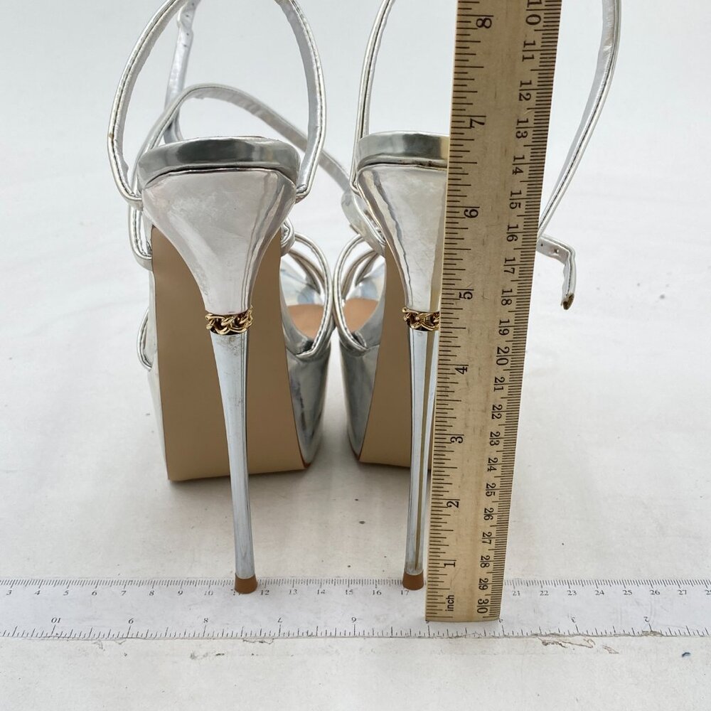 FSJ Sliver Sexy Strappy Open Toe Platform Ankle Strap High Metallic Heel Sandals - Picture 5 of 8